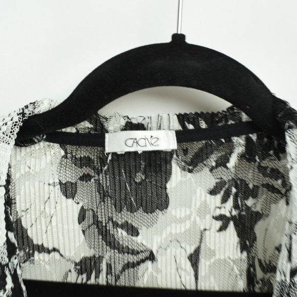 CACHE Sheer Blouse Black & White Floral Print - Picture 6 of 16